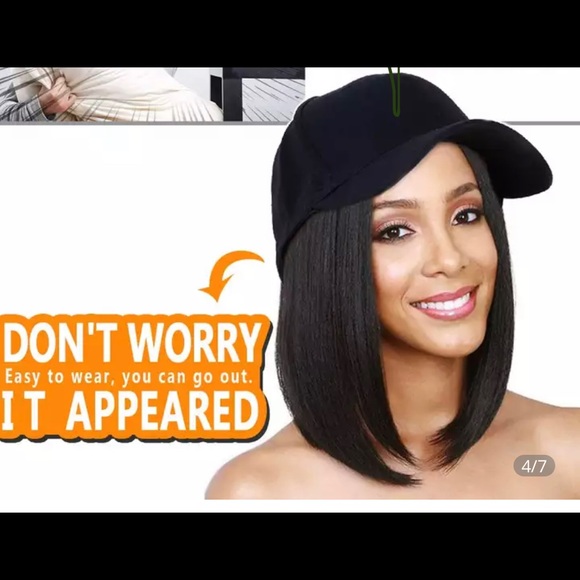 Baseball cap with bob brown style hair NWT main image 4